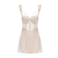 Gui Ruo – Nuisette en satin transparent respirant à col en V profond, avec coussinets intégrés, et robe de chambre assortie, pour grandes tailles – Collection Allure