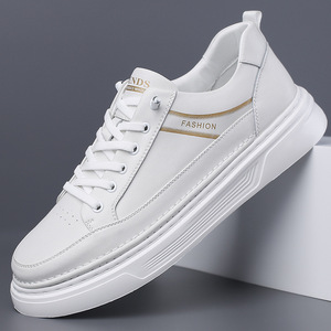 <b>White</b> Casual Leather Sneakers Men Thick Sole Low <b>Heel</b> Cushioned Fashion Chunky Shoes Leisure Style - Product Image 1