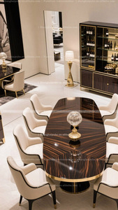 <span class=keywords><strong>Table</strong></span> à manger de luxe en bois massif ébène peint brillant pour <span class=keywords><strong>8</strong></span> <span class=keywords><strong>personnes</strong></span> étendue 3m grand <span class=keywords><strong>ovale</strong></span> spécialement conçu Doré - Product Image 2