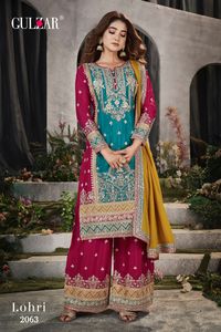Vêtements indiens et pakistanais, Gulzar Lohri Chinon Salwar Kameez Palazzo Suit pour les occasions festives à prix abordable - Product Image 5