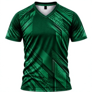 Maillot de football sublimé vert pour homme, manches courtes, respirant, col en V, anti-humidité, polyester, personnalisable avec nom d'équipe, tenue d'équipe - Product Image 1