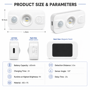 Smart PIR <b>Motion</b> <b>Sensor</b> <b>LED</b> Night <b>Light</b> Rechargeable Magnetic Wall Lamp with RGB Cat Eye <b>Light</b> and Type-C Charging - Product Image 3