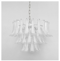 Lustre en verre nuage en forme de fer à cheval, pétales blanc laiteux, 4/5/6/7 niveaux, cadre chromé, suspension LED, gradation 3 couleurs, hauteur réglable pour