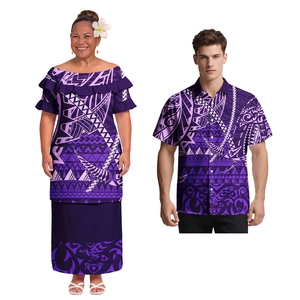 Camisas Hawaianas de Moda para Hombre con Cuello Camisero, Camisas con Volantes para Mujer, Puletasi Samoano, Conjuntos a Juego para Parejas para Fiestas Polinesias - Product Image 2