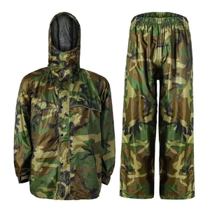 Custom Outdoor Exercise Polyester PU Adult Rain Jacket Waterproof Lightweight Green Camouflage Men Women Raincoat