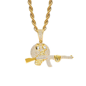 Pendentif personnalisé en forme de poignée de pistolet avec <span class=keywords><strong>emoji</strong></span> de dessin animé et zircon, collier hip hop - Product Image 3