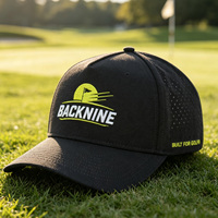 Casquette de golf HS41 Premium Sportive à 5 panneaux avec visière incurvée, imperméable, perforée au laser, broderie de logo personnalisée, pour l'aventure en plein air