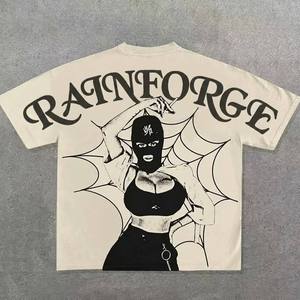 T-shirt surdimensionné pour homme en coton épais 100% personnalisé, style streetwear Y2K grunge, avec impression graphique toile d'araignée et motif balaclava pour fille - Product Image 1