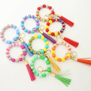 Tie-dye Silicone perline nappa braccialetto portachiavi bracciale elastico portachiavi donna ciondolo regali portachiavi catena accessori per borse