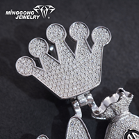 Pendentif Lettre DME Personnalisé Iced Out en Argent Sterling 925, Collier Hip Hop Couronne et Sac d'Argent, Bijou de Mode Personnalisé