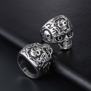 Skull <b>Ring</b> Men's <b>Titanium</b> Steel Retro Rock Hip Hop Skeleton Design SA540 - Product Image 5