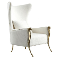 Fauteuil de salon individuel de luxe au design moderne en métal avec pieds en cuivre et dossier haut en tissu velours