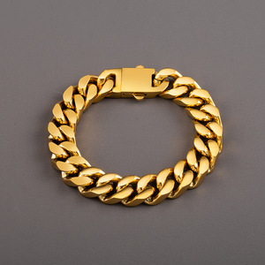 Pulsera de Cadena Cubana para Hombre, Chapada en Oro de 18K, Acero Inoxidable, Engrosada, Pulida por Cuatro Lados, Joyería de Regalo - Product Image 5