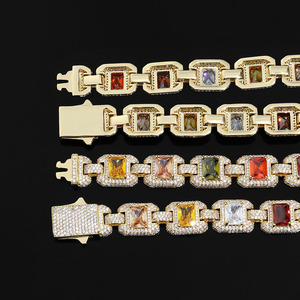 Sparkly Multi Gemstone <b>Choker</b> Chain 18K Real Gold Plated Brass Jewelry 10MM Colorful CZ Rainbow Gem Stone Necklace for Women Men - Product Image 5