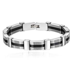 Bracelet en acier inoxydable 14MM, design géométrique, bijoux unisexes, style moderne punk, noir et argenté - Product Image 5