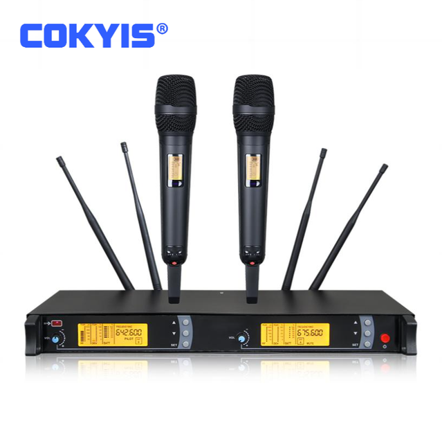 SKM-9000 UHF Professional Wireless Microphone System Metal 2 Channel Handheld Dynamic Microphone Stage Meeting Karaoke