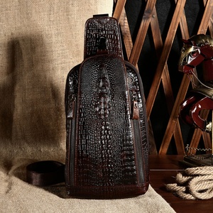 Men's <b>Chest</b> Bag Sling Bag <b>Small</b> Crossbody Genuine Leather Crocodile Shoulder Backpack for Traveling Hiking Cycling - Product Image 5