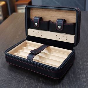Si744 Customized/Able Logo Luxury Pu Leather Case Portable Travel Humidor Custom Cigar Gift Packaging <b>Box</b> With Wood Insert - Product Image 1
