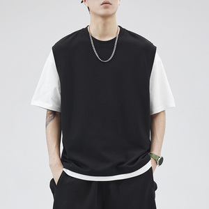 HEM tương phản màu cơ bản Áo thun Đồng bằng Ngắn Tay Áo đôi lớp áo thun nhà sản xuất quần áo quá khổ Áo Thun - Product Image 2