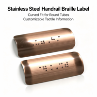 Marchepied en acier inoxydable 304 avec étiquette tactile en braille, taille personnalisée, tubes courbés, étiquette tactile personnalisable, points en relief, modèle 0016
