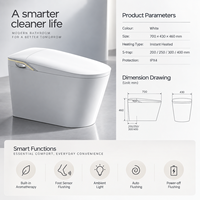 Toilette intelligente moderne avec bidet intégré, bouton à une touche, capteur au pied, chasse d'eau automatique, siège chauffant, séchoir à air chaud, affichage LED
