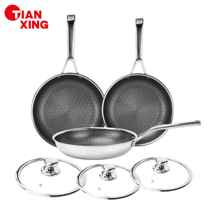 Tianxing pfas PFOA miễn phí lai chảo triply thép không gỉ nấu ăn Pan Lớp phủ gốm chảo với kính nắp cho nhà bếp - Product Image 1