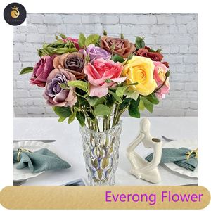 Rosa singola artificiale lustro perlaceo EV-215 rosa singola colorata decorazione per la casa rosa singola - Product Image 1