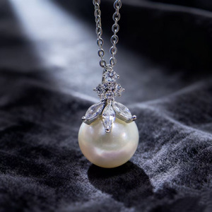 31462 Accesorios de Perlas DIY, Colgante de Plata S925 con Cuentas Redondas de 11-13 mm, Base Vacía, Colgante de Collar Moderno para Mujer - Product Image 1