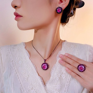 Parure de bijoux écologiques en cuivre plaqué or noir avec zircon 16-10MM, collier, boucles d'oreilles et bague, style premium 2026 - Product Image 6