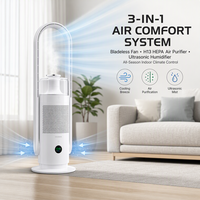 Kipas Tanpa Baling-Baling 3 in 1 Smart Bladeless Fan H13 HEPA Air Purifier Ultrasonic Humidifier Tangki 1.2L 9 Kecepatan Remote Timer Standing