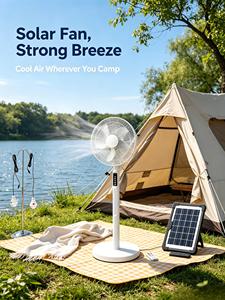 Ventilateur solaire de camping pour voiture avec lumière, rechargeable par énergie solaire - Product Image 1