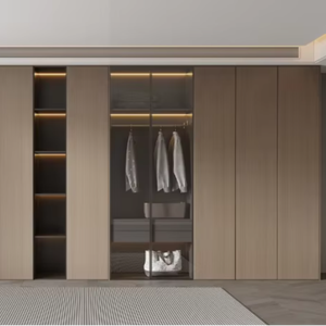 Dressing sur mesure de luxe moderne avec cloison en verre et éclairage LED pour appartement, villa, mobilier de maison - Product Image 1