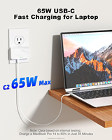 Cargador Rápido GaN de 65W, Cargador de Pared USB de 4 Puertos con Enchufe Estadounidense Plegable, Adaptador de Cargador de Viaje Multipuerto, Enchufe Europeo y Británico, Blanco