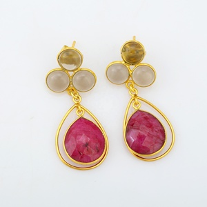 Nouvel arrivage Boucles d'oreilles personnalisées en quartz fumé Dyade Ruby Accessoire de bijoux de mode unique pour la fête Pierre or argent - Product Image 5