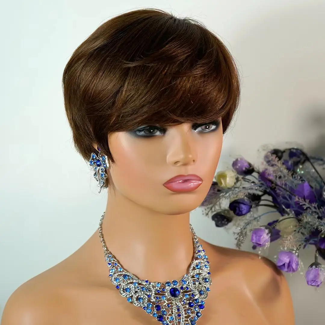 5 Inch Curl Short Hair Fashion Female #2 Colored Ombre Hairstyles Pixie Cut Wig With Bangs