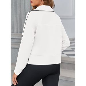 Sweat-shirt oversize à demi-zip pour femme, manches longues, coupe ample, pull court, vêtements décontractés pour l'automne, tissu tricoté respirant - Product Image 4