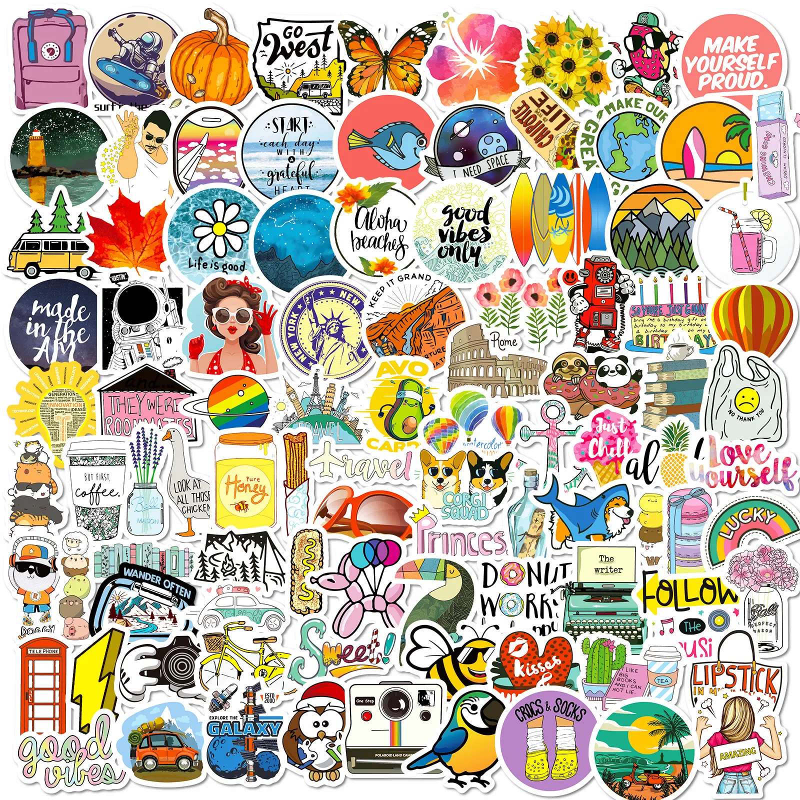 Custom Design Cute PVC Vinyl Sticker Pack Printing Kawai Aesthetic Waterproof Die Cut Logo Stickers Bulk