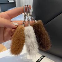 Mini porte-clés en vraie fourrure de vison, jouet en peluche, pendentif pour sac à dos femme, porte-clés de voiture, breloques, ornements à suspendre pour sac, cadeau d'anniversaire pour filles