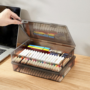 Transparent Desktop Storage <b>Box</b> For Documents A4 Size Large Capacity Rectangle Covered Organizer For Home Office Use - Product Image 1