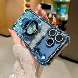 Fundas para teléfono móvil con marco de diamantes y purpurina, con soporte, para iPhone 17, 16, 15 Pro, para iPhone 18 Pro Max, funda chapada en oro - Product Image 3