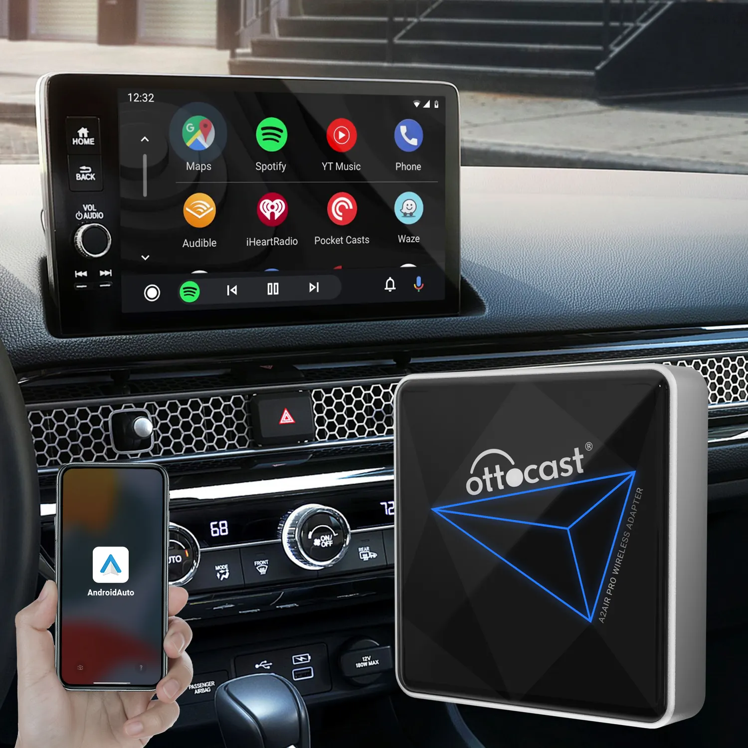 A2cast A2AIR PRO anında akıllı kablosuz Android oto kutusu kablolu Carplay ile otomobiller için kablosuz Android oto araç adaptörü