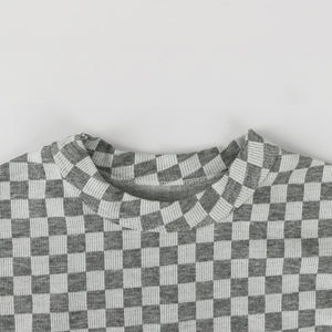 Ropa de Bebé Recién Nacido con Estampado de Tablero de Ajedrez a Cuadros, Mono de Manga Corta, Venta al Por Mayor de Fábrica - Product Image 6