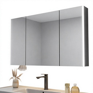 Armoire de salle de bain moderne avec miroir LED, meuble-lavabo mural en bois avec porte battante et rangement pour hôtel - Product Image 4