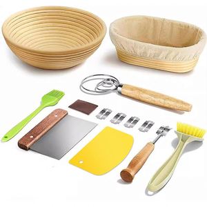 Juego de 2 Cestas para Fermentar Pan, 1 Redonda de 9 Pulgadas y 1 Ovalada para Pan de Levadura, con Cuchilla, Raspador y Cepillo para Hacer Pan y Fermentación - Product Image 1