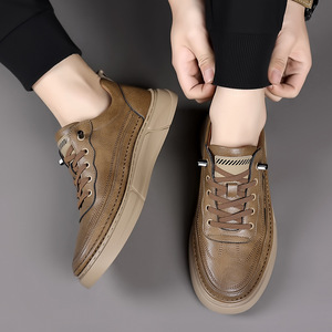 Sneakers en cuir rétro pour homme, bout rond, à enfiler, semelle en caoutchouc antidérapante, chaussures de marche - Product Image 3