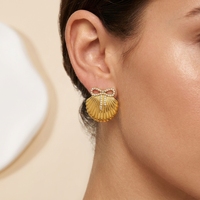 JUSNOVA Boucles d'oreilles géométriques en forme de coquillage plaqué or 18 carats, étoile de mer en acier inoxydable, bijoux en zircon, accessoires de mode de plage, vente en gros