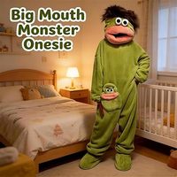 Pyjama en peluche monstre à grande bouche de dessin animé, combinaison amusante et confortable pour la maison, tenue de cosplay pour dormir ou de fête