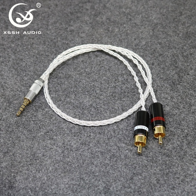 HIFI Stereo Guitar Line YIVO XSSH 8 Core OFC Plating Silver 3.8mm Dia. 3.5mm to 2RCA Aux Audio Cable Earphone Headphone Wire