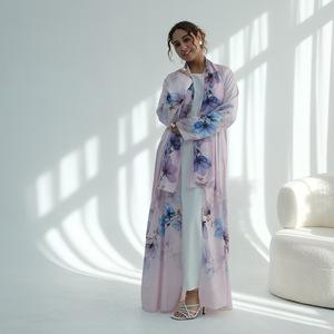 Robe Abaya pour femme en satin premium à manches longues, ouverte sur le devant, imprimé floral vintage, vente en gros quotidienne, offre spéciale - Product Image 3