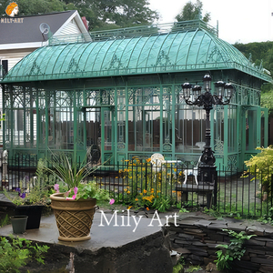 Gazebo in Ferro Battuto MILY, Orangerie in Metallo con Vetrate per Decorazione Giardino Esterno - Product Image 5